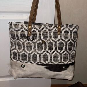 Myra Bag Black and White Hexagon Tote